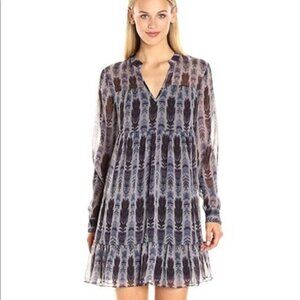 BCBGeneration Tiered Boho Festival Feather‑Print Overlay Mini Dress - Size M